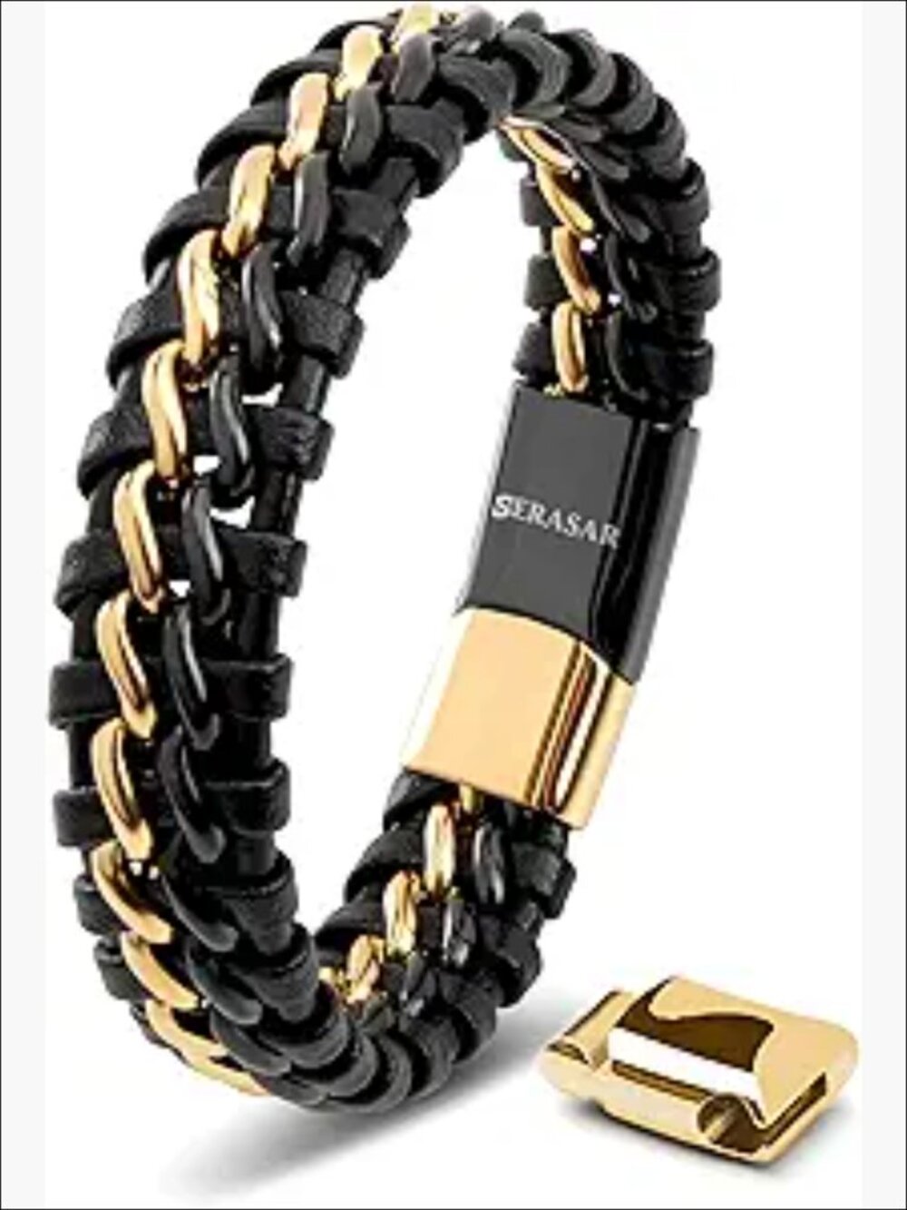 Genuine Leather Bracelet with Magnetic Clasp for Men